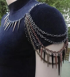 Mixed Metal Spiked Shoulder Chain Necklace