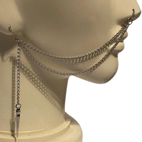 2-Strand Dangle Spike in Silver, Gold or Gunmetal Nose to Ear Chain
